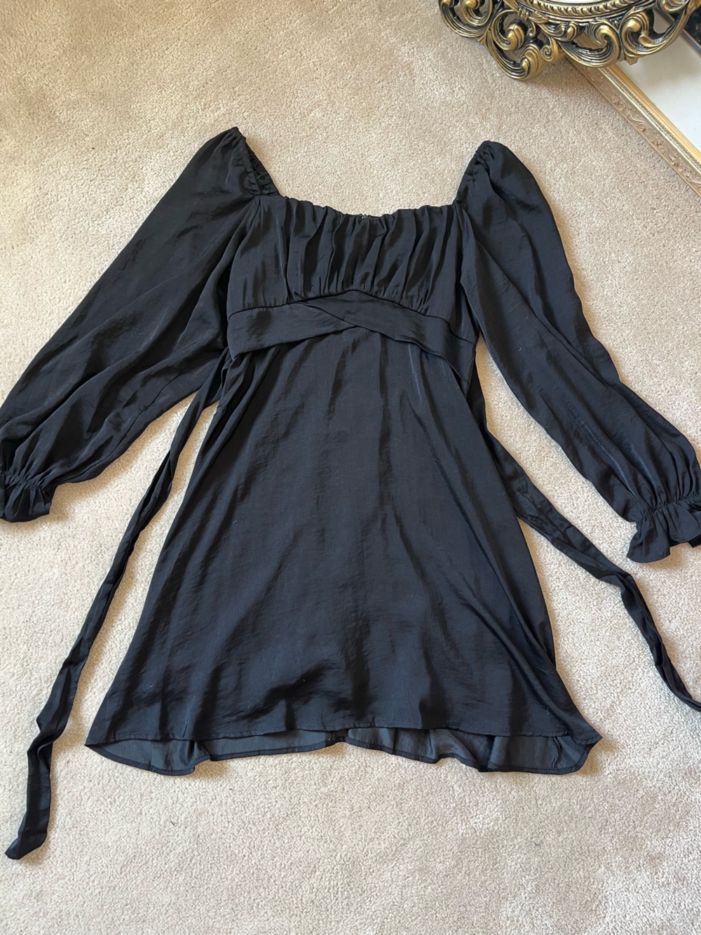 Women’s Black Short Waist-Tie Dress